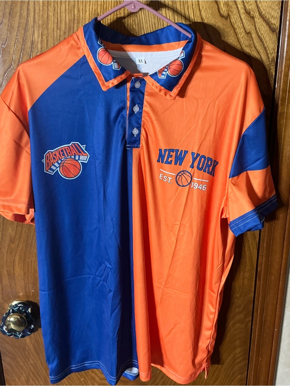 New York Basketball Two-Tone Polo Shirt - Orange & Blue